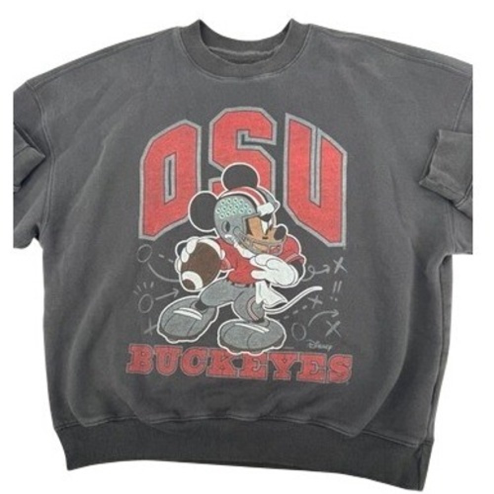 Hollister OSU Buckeyes Mickey Mouse Sweatshirt Mens L Black Boxy Fit Crewneck